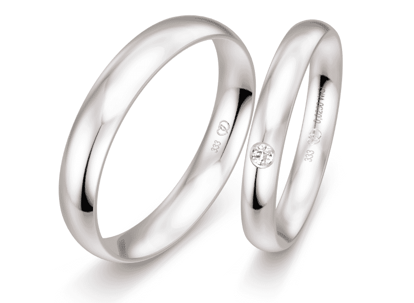2 Partnerringe Eheringe Silberringe mit echtem Brillanten Ring Gravur S358 